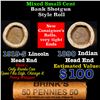 Image 1 : Mixed small cents 1c orig shotgun roll, 1919-S Wheat Cent, 1890 Indian Cent other end, Brinks Wrappe