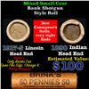 Image 1 : Mixed small cents 1c orig shotgun roll, 1917-S Wheat Cent, 1890 Indian Cent other end, Brinks Wrappe
