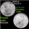 Image 1 : 1922-p Peace Dollar $1 Grades GEM Unc