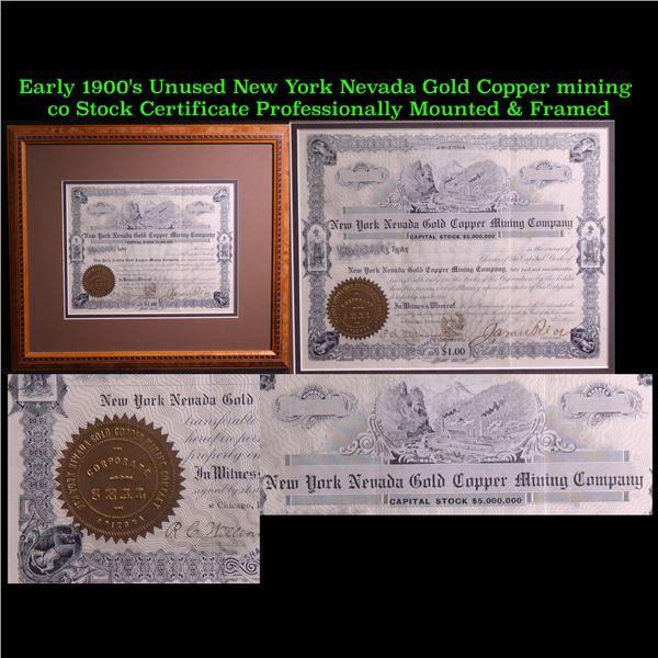 ***Auction Highlight*** Early 1900's Unused New York Nevada Gold Copper mining co Stock Certificate 
