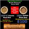Image 1 : Mixed small cents 1c orig shotgun roll, 1917-S Wheat Cent, 1889 Indian Cent other end, Brinks Wrappe