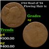 1794 Head of '94 Flowing Hair large cent 1c Grades ag