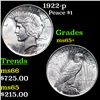 Image 1 : 1922-p Peace Dollar $1 Grades GEM+ Unc