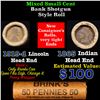 Mixed small cents 1c orig shotgun roll, 1919-D Wheat Cent, 1865 Indian Cent other end, Brinks Wrapp