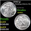 Image 1 : 1942-p Walking Liberty Half Dollar 50c Grades Choice+ Unc