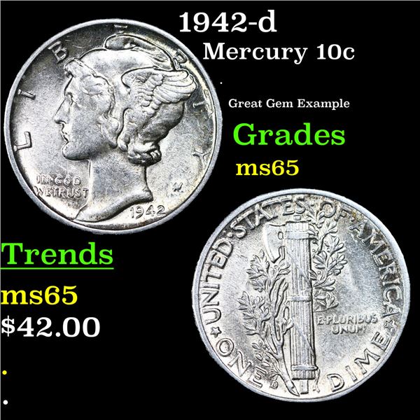 1942-d Mercury Dime 10c Grades GEM Unc