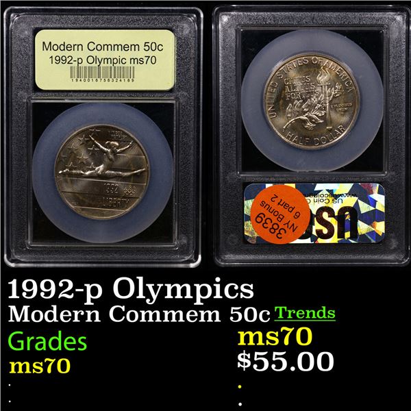 1992-p Olympics Modern Commem Half Dollar 50c Graded ms70, Perfection By USCG