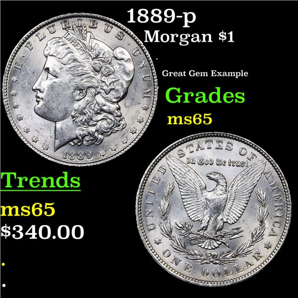 1889-p Morgan Dollar $1 Grades GEM Unc
