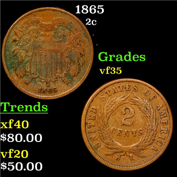 1865 Two Cent Piece 2c Grades vf++
