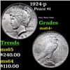 Image 1 : 1924-p Peace Dollar $1 Grades Choice+ Unc