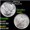 Image 1 : 1922-p Peace Dollar $1 Grades GEM+ Unc