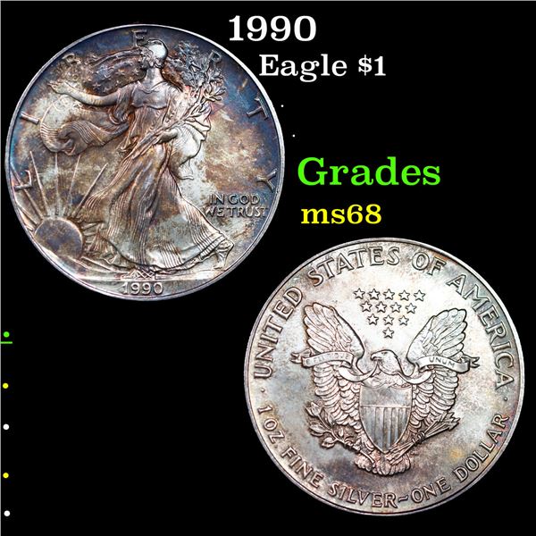 1990 Silver Eagle Dollar $1 Grades GEM+++ Unc