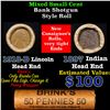 Image 1 : Mixed small cents 1c orig shotgun roll, 1918-D Wheat Cent, 1897 Indian Cent other end, Brinks Wrappe