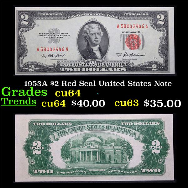 1953A $2 Red Seal United States Note Grades Choice CU