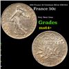1918 France 50 Centimes Silver KM-854 Grades Choice+ Unc