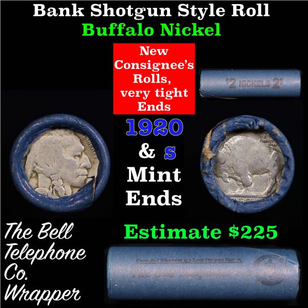 Buffalo Nickel Shotgun Roll in Old Bank Style 'Bell Telephone'  Wrapper 1920 & S Mint Ends