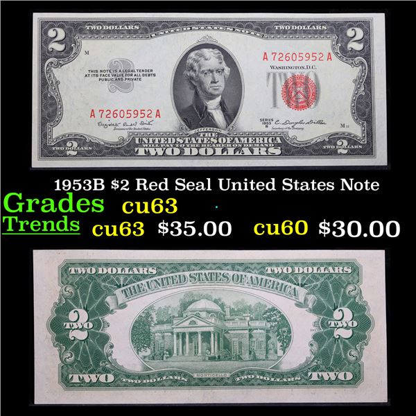 1953B $2 Red Seal United States Note Grades Select CU
