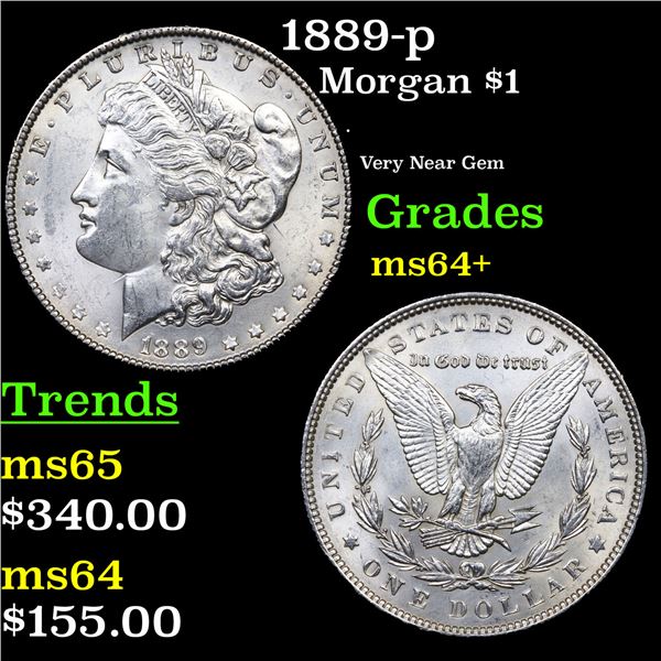 1889-p Morgan Dollar $1 Grades Choice+ Unc