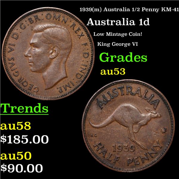 1939(m) Australia 1/2 Penny KM-41 Grades Select AU