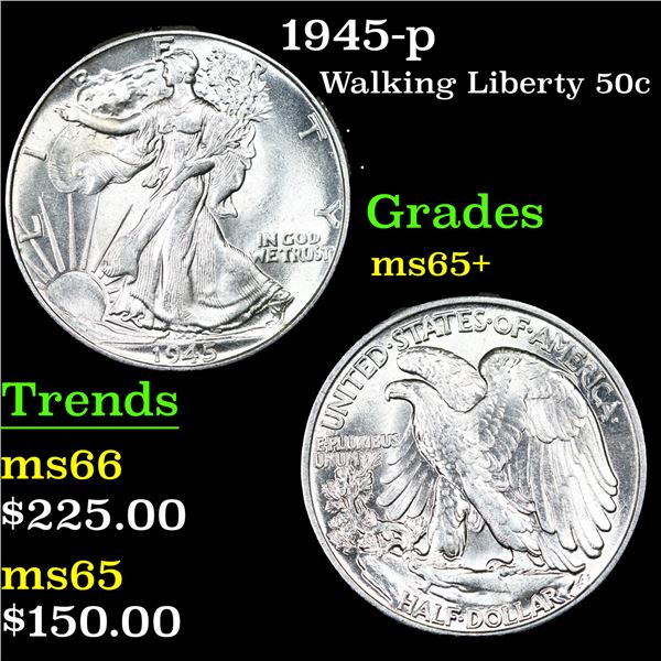 1945-p Walking Liberty Half Dollar 50c Grades GEM+ Unc