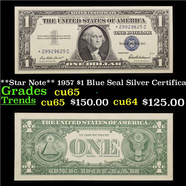 **Star Note** 1957 $1 Blue Seal Silver Certificate Grades Gem CU