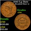 1842 Lg Date Braided Hair Large Cent 1c Grades vf++