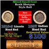 Mixed small cents 1c orig shotgun roll, 1918-S Wheat Cent, 1897 Indian Cent other end, Brinks Wrappe