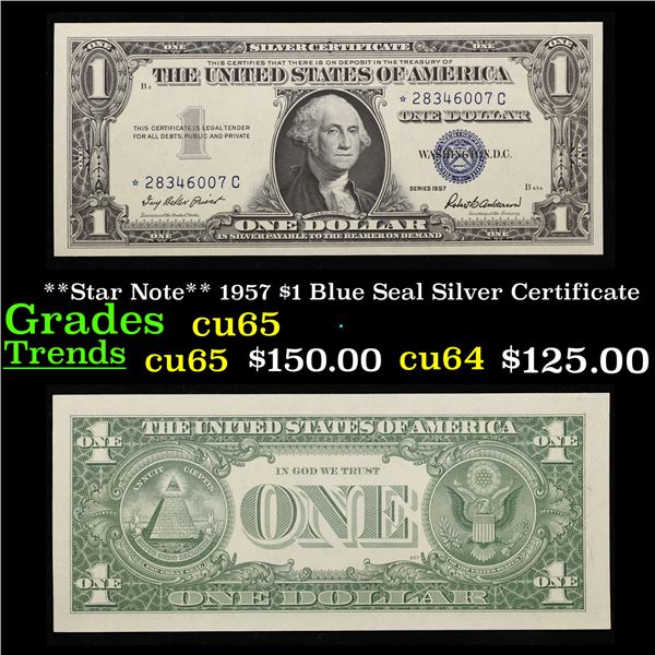 **Star Note** 1957 $1 Blue Seal Silver Certificate Grades Gem CU