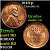 1940-p Lincoln Cent 1c Grades GEM++ RD