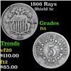 1866 Rays Shield Nickel 5c Grades f+