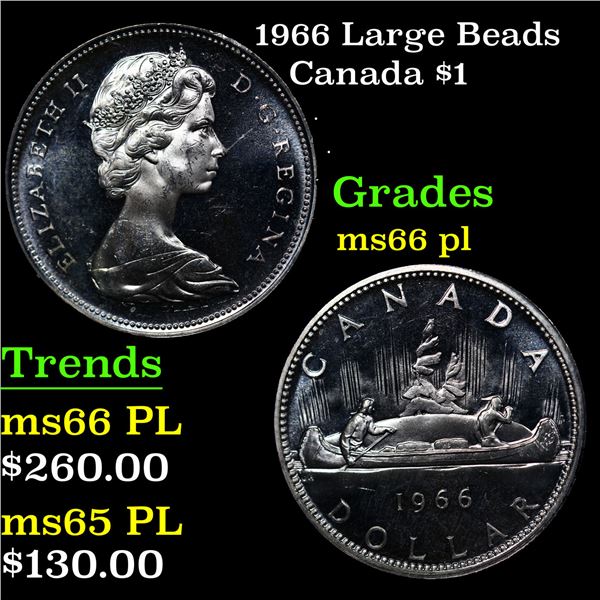 1966 Large Beads Canada Dollar $1 Grades GEM+ UNC PL