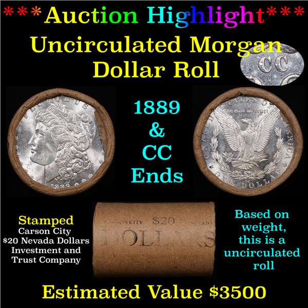 ***Auction Highlight*** 1889 & CC Uncirculated Morgan Dollar Shotgun Roll (fc)