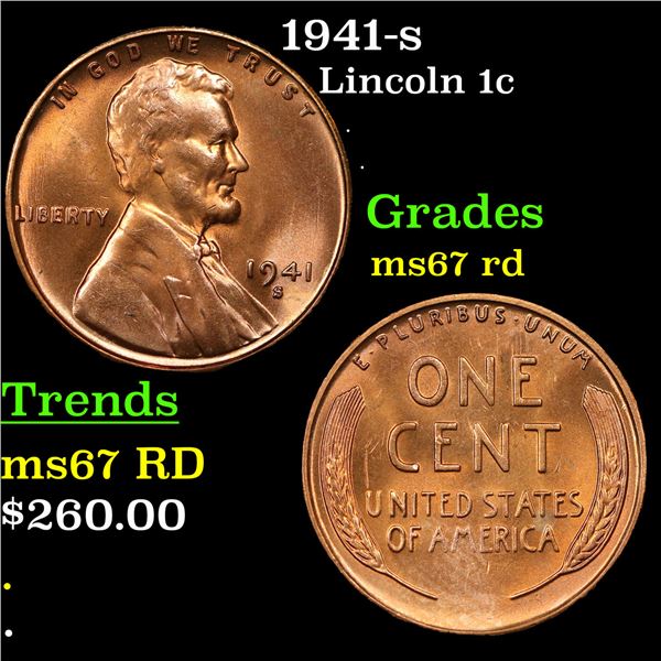 1941-s Lincoln Cent 1c Grades GEM++ Unc RD