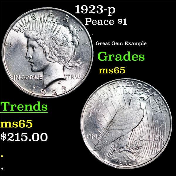 1923-p Peace Dollar $1 Grades GEM Unc