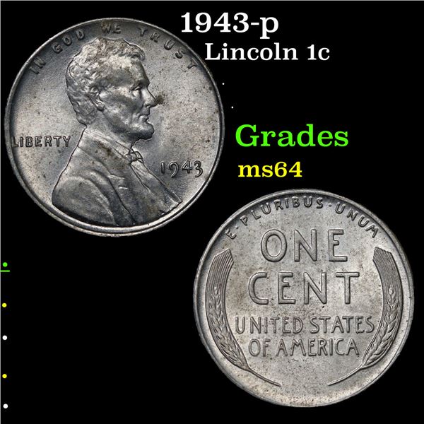 1943-p Lincoln Cent 1c Grades Choice Unc