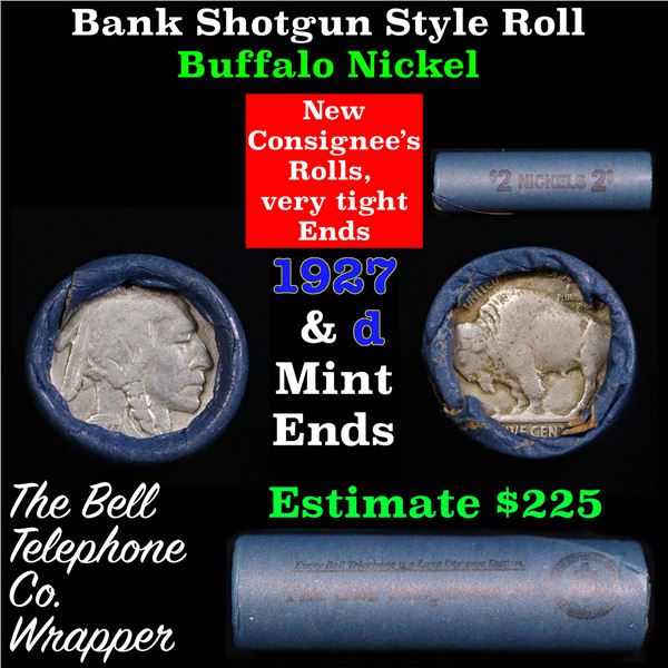 Buffalo Nickel Shotgun Roll in Old Bank Style 'Bell Telephone'  Wrapper 1927 & d Mint Ends