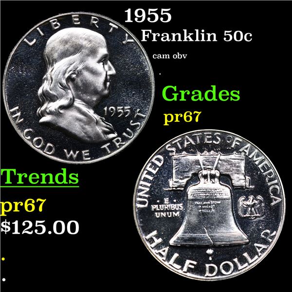 Proof 1955 Franklin Half Dollar 50c Grades GEM++ Proof