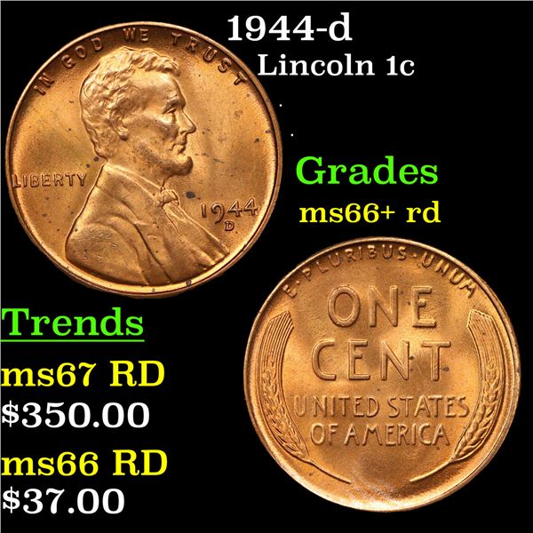 1944-d Lincoln Cent 1c Grades GEM++ RD