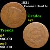 Image 1 : 1821 Coronet Head Large Cent 1c Grades ag