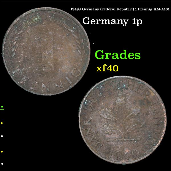 1949J Germany (Federal Republic) 1 Pfennig KM-A101 Grades xf