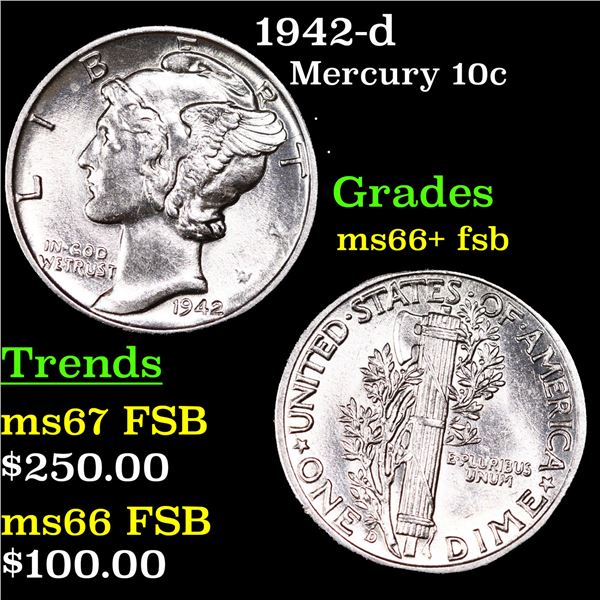 1942-d Mercury Dime 10c Grades GEM++ FSB