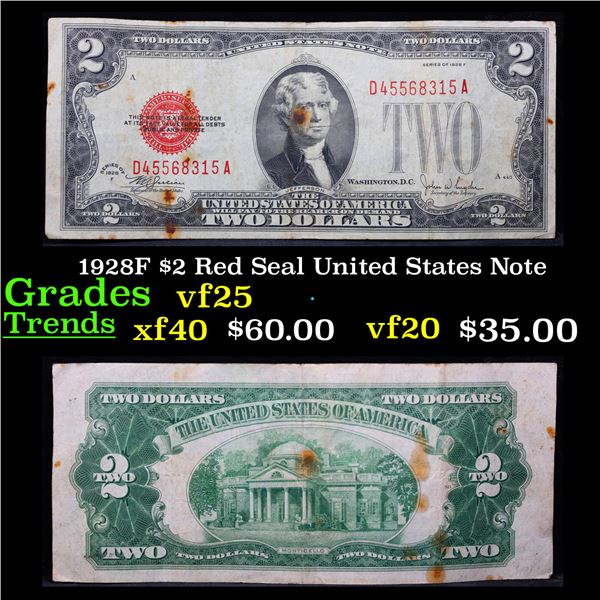 1928F $2 Red Seal United States Note Grades vf+