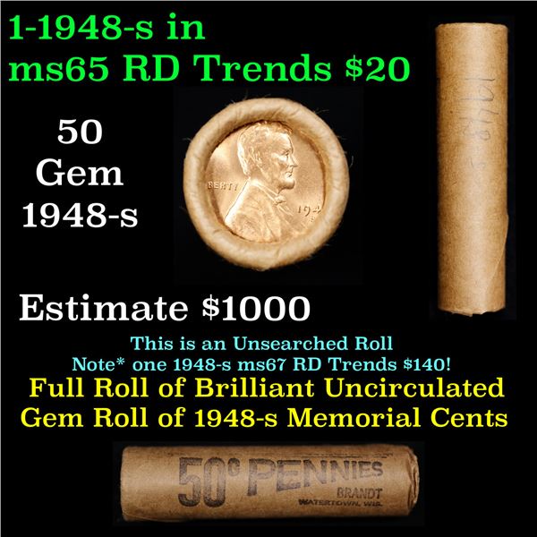 Shotgun Lincoln 1c roll, 1948-s 50 pcs Brandt Wrapper.