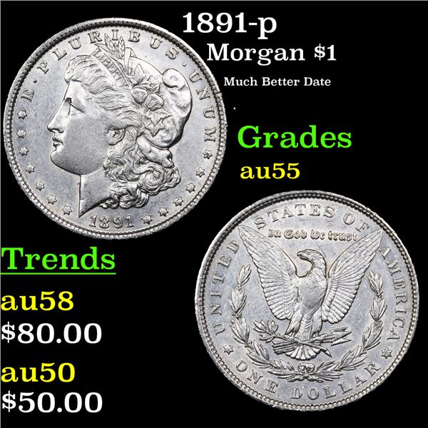 1891-p Morgan Dollar $1 Grades Choice AU