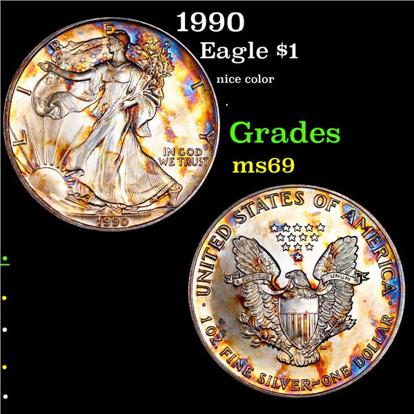 1990 Silver Eagle Dollar $1 Grades ms69