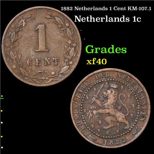 1882 Netherlands 1 Cent KM-107.1 Grades xf