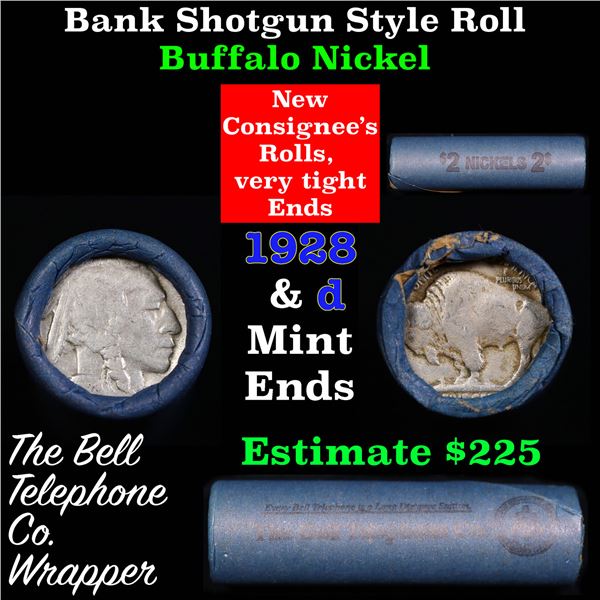 Buffalo Nickel Shotgun Roll in Old Bank Style 'Bell Telephone'  Wrapper 1928 & d Mint Ends