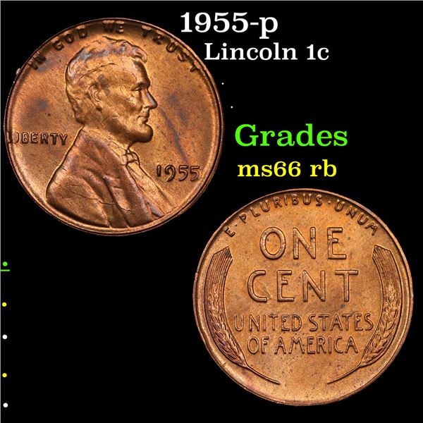 1955-p Lincoln Cent 1c Grades GEM+ Unc RB