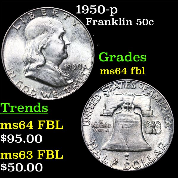 1950-p Franklin Half Dollar 50c Grades Choice Unc FBL