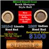 Image 1 : Mixed small cents 1c orig shotgun roll, 1918-S Wheat Cent, 1887 Indian Cent other end, Brinks Wrappe